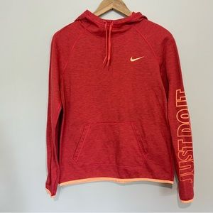 Nike Hoodie Womens Medium Orange/Red Dry Fit Fleece Training Hoodie Pullover